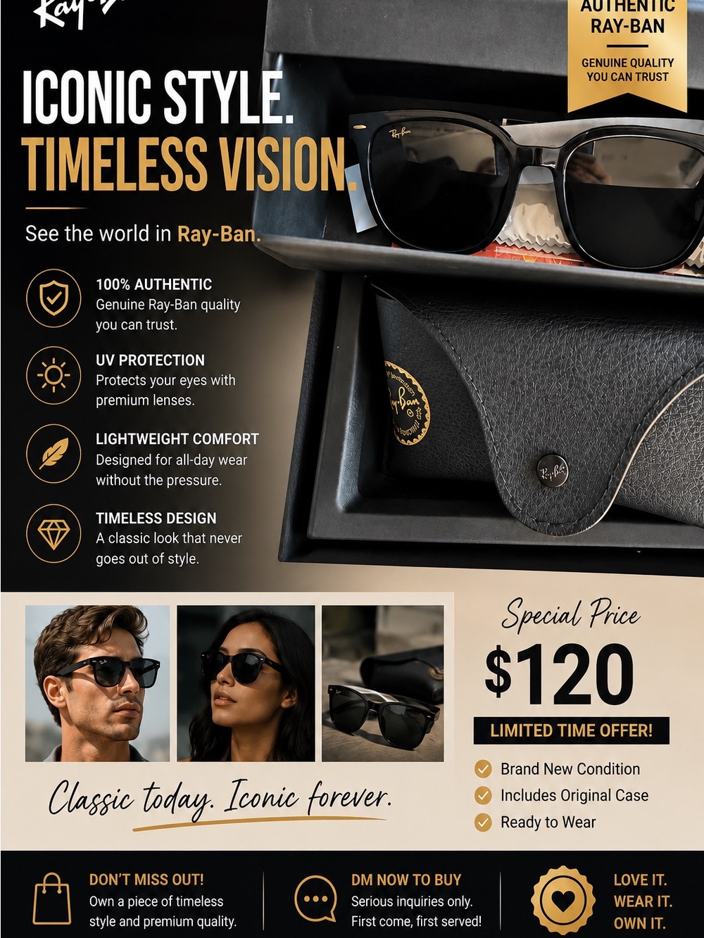Ray-Ban Black Sunglasses with Black Leather Case